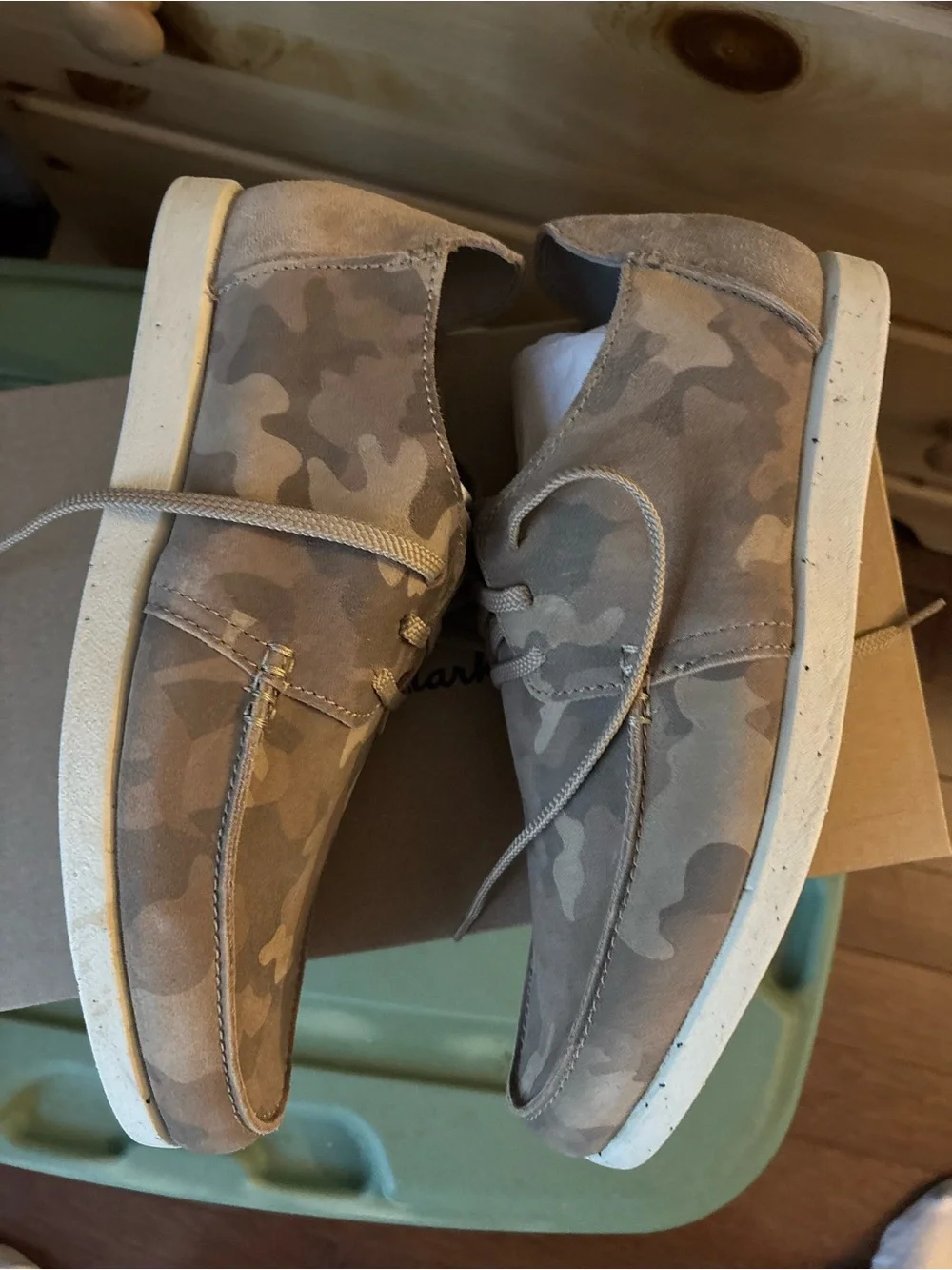 Clarks ShacreLite Low Moc Oxford Shoes Mens 10M Sand Camo Leather Lace Up NWB